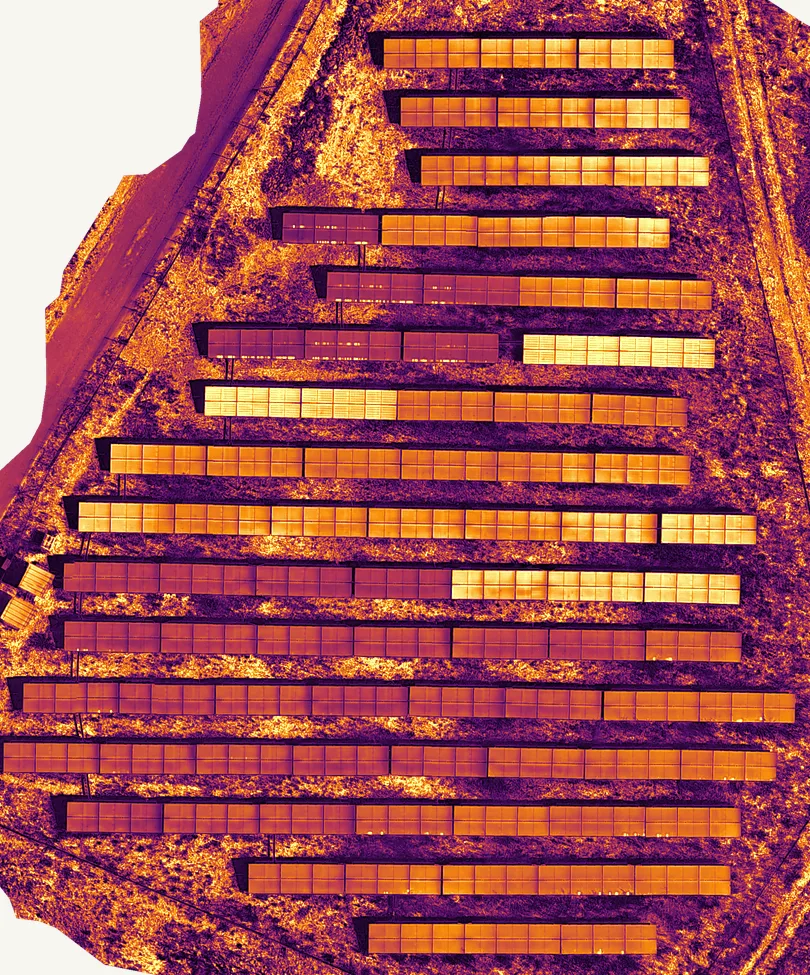 Orthophoto thermique d'une centrale solaire de 300 kWc inspectée par drone